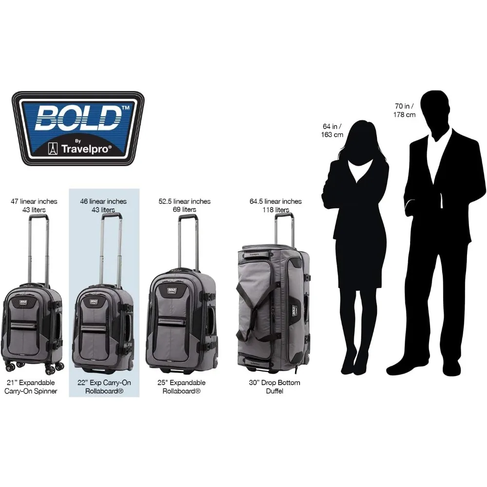 Expandable Softside 22-Inch Carry-On Rollaboard Luggage, Blue and Black, Travel-Friendly Lightweight Suitcase