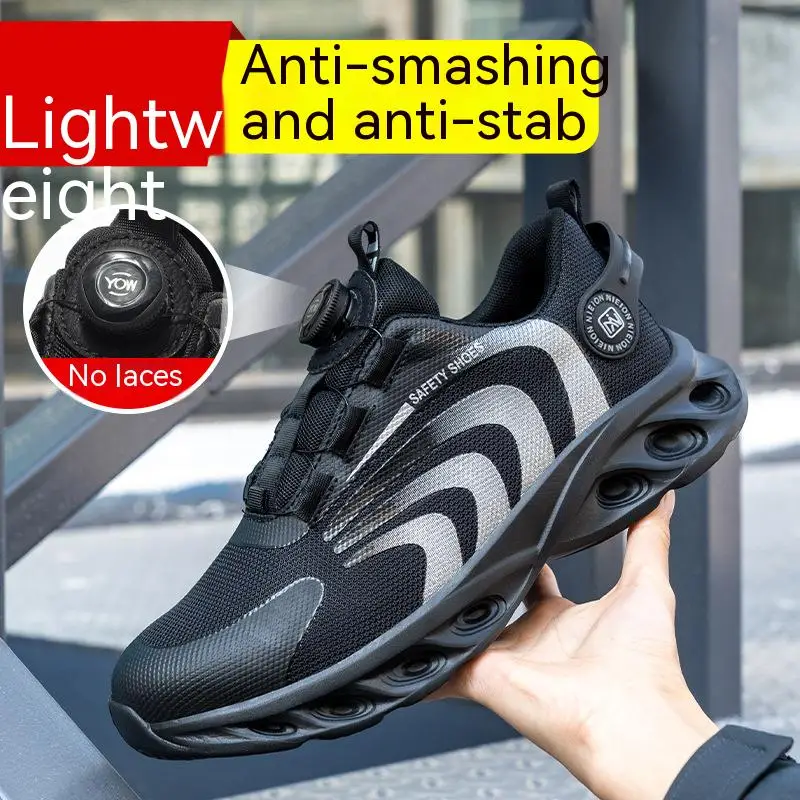 Rotating Button Men Safety Shoes Protective Sneakers Anti-smash Steel Toe Cap Anti-smash Work Shoes Fashion Indestructible Boots