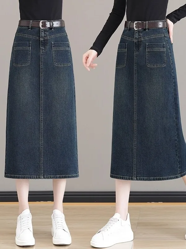 

High Waist A-Line Skirt Women's Denim Skirts Pear ape plus Size Slimming Mid-Length f Body Skirts for Ladies