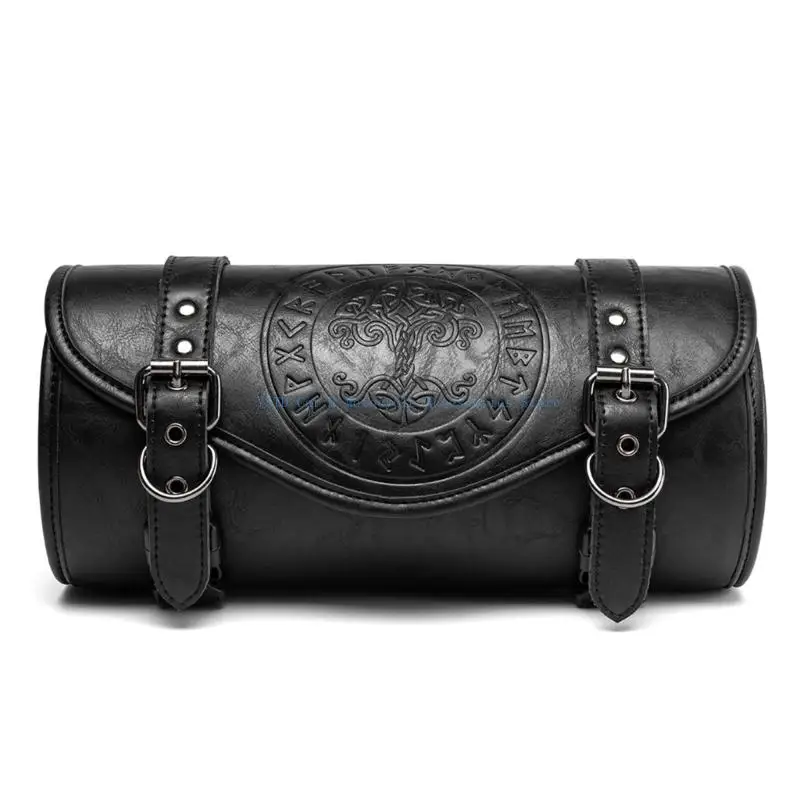 

L5BC Retro Gothic Motorcycle Tool Storage Bag Punk Inspired Design Waterproof PU Leather Construction Multiple Compartment