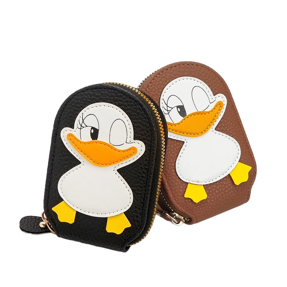 Bolso de tarjeta de pato bonito a la moda, tarjetero de PU de gran capacidad, monedero pequeño de alta calidad para mujer