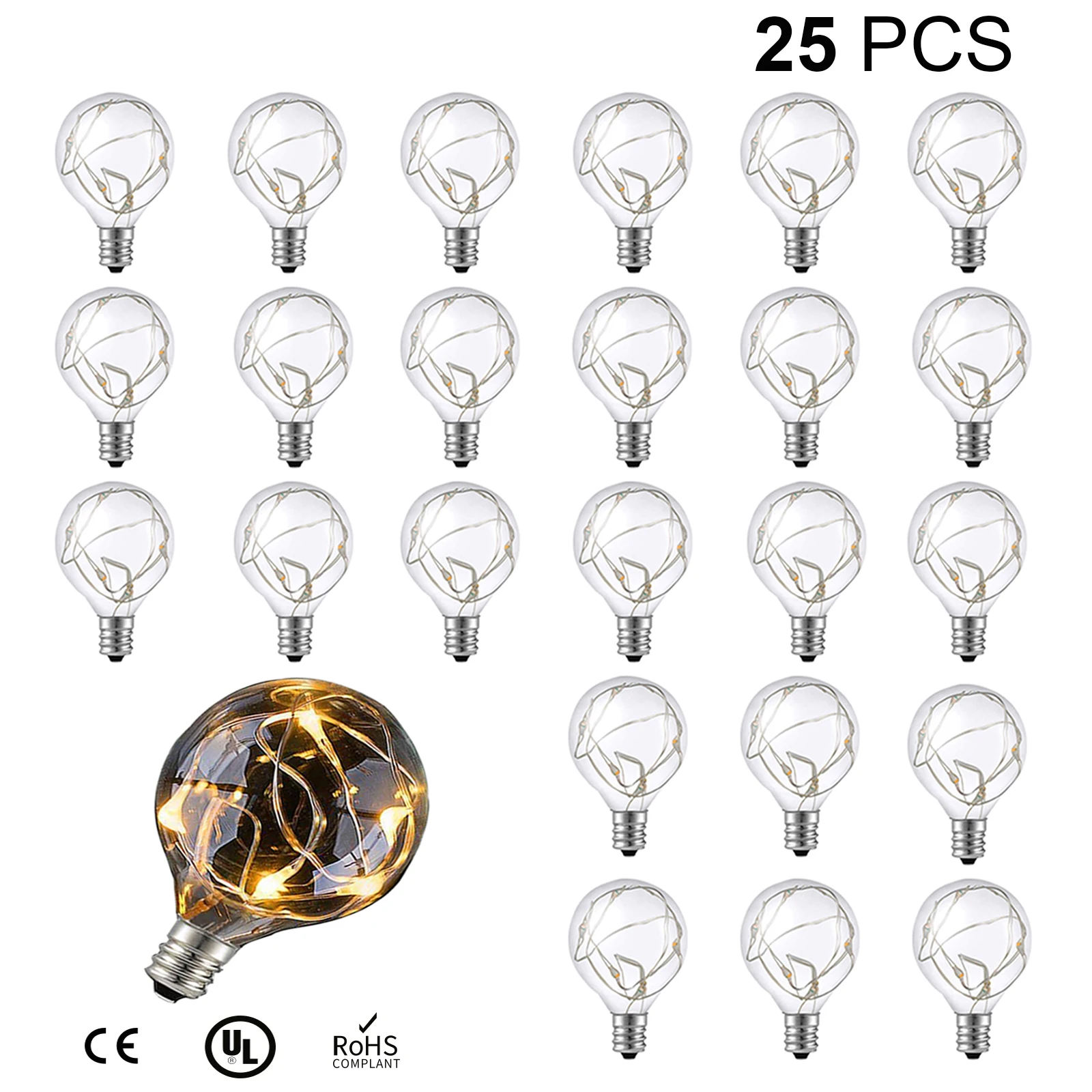 LED G40 Bulb Copper Wire Bulb Waterproof E12 DC3V Warm White 2700K Shatterproof LED Bulb for String Light Home Party Decor