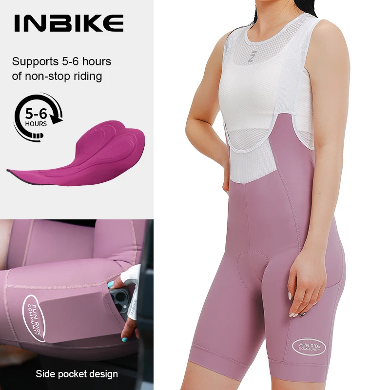 INBIKE Damen Radsport-Trägerhose, hoch taillierte Sommer-Fahrradshorts mit Riemen, stoßdämpfende Fahrradshorts, MTB-Fahrradbekleidung 5