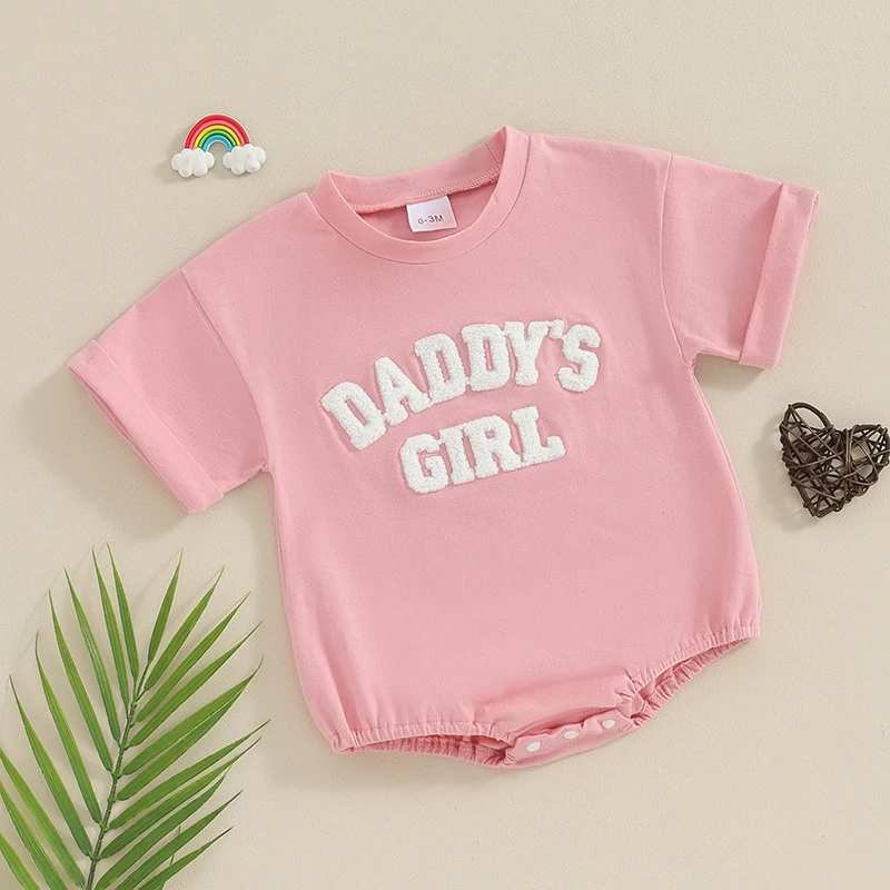 Infant Baby Girl Summer Outfit Sweatshirt Romper Daddys Girl Embroidery Jumpsuit Tops Matching Cute Newborn Clothes