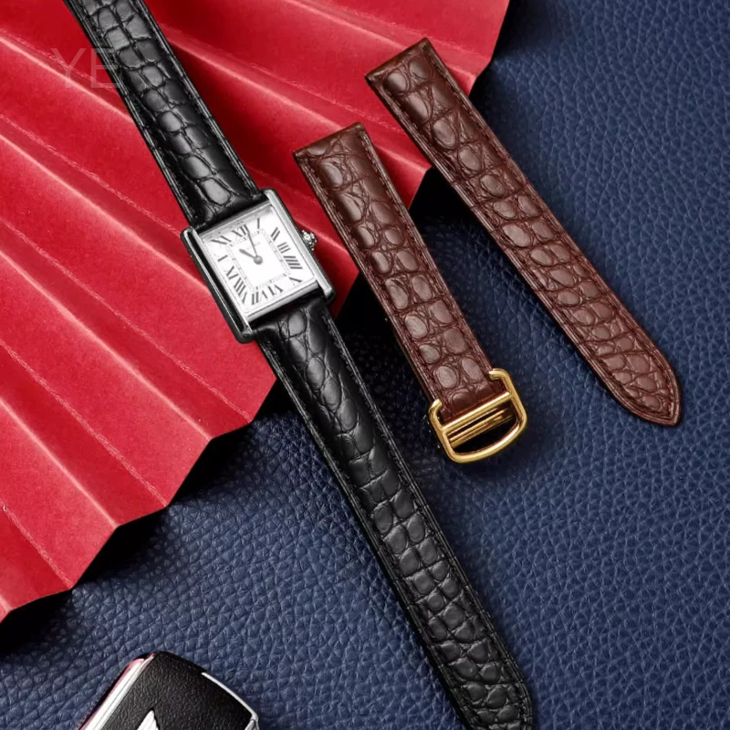 

High Quality Genuine Leather Watch Strap for Cartier Tank Solo Series Soft Crocodile Leather Watchband 16 17 18 20 22 24 25mm