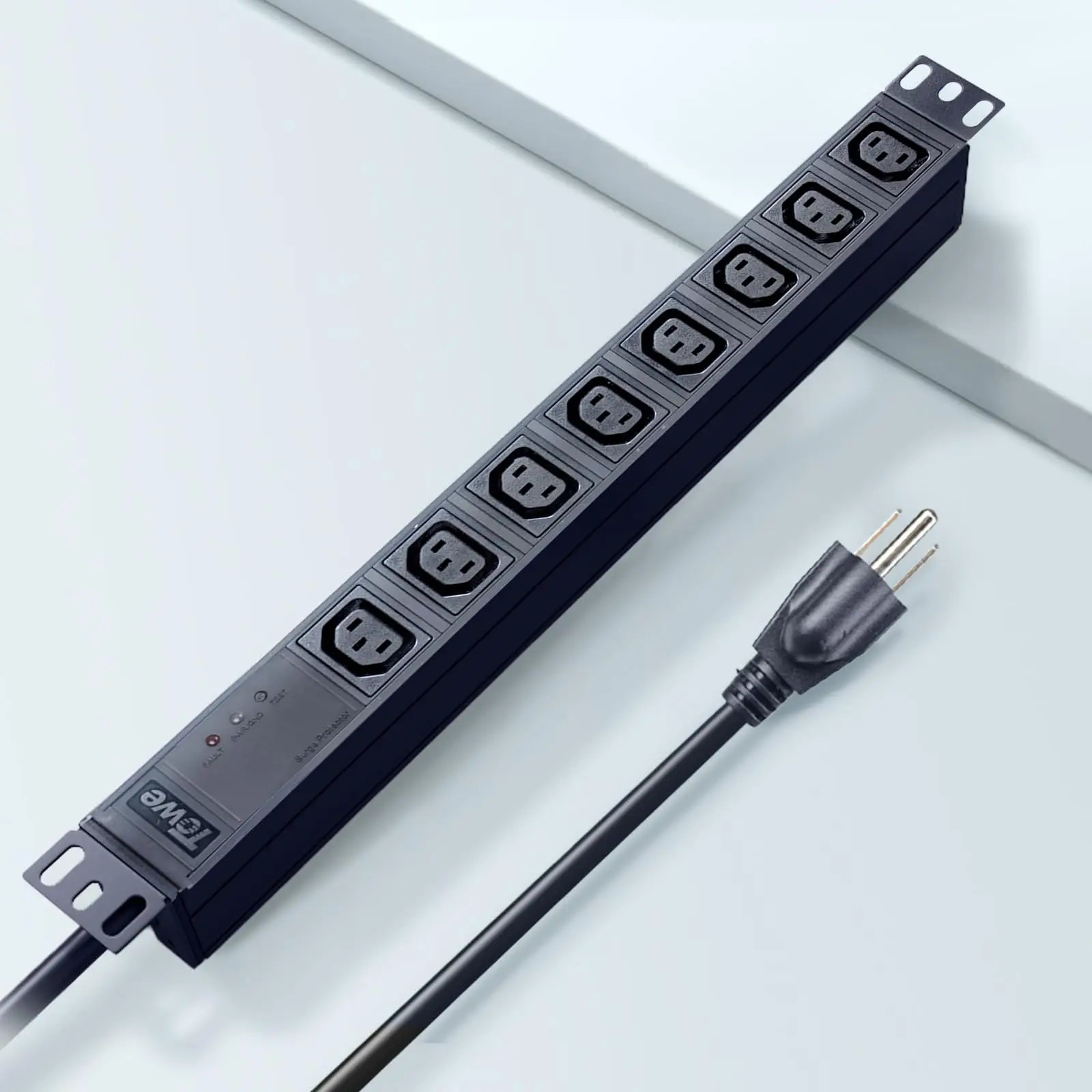 TOWE 8 Outlet PDU Power Strip Surge Protector 10A C13 Metal Rack Mount US Plug with Switch for Server Data Center