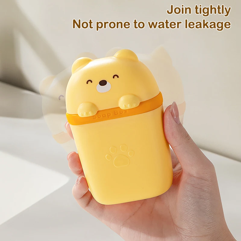 Cute Bear Plastic Soap Dish Bathroom Drainable Soap Holder With Lid Container Outdoor Travel Portable Soap Box