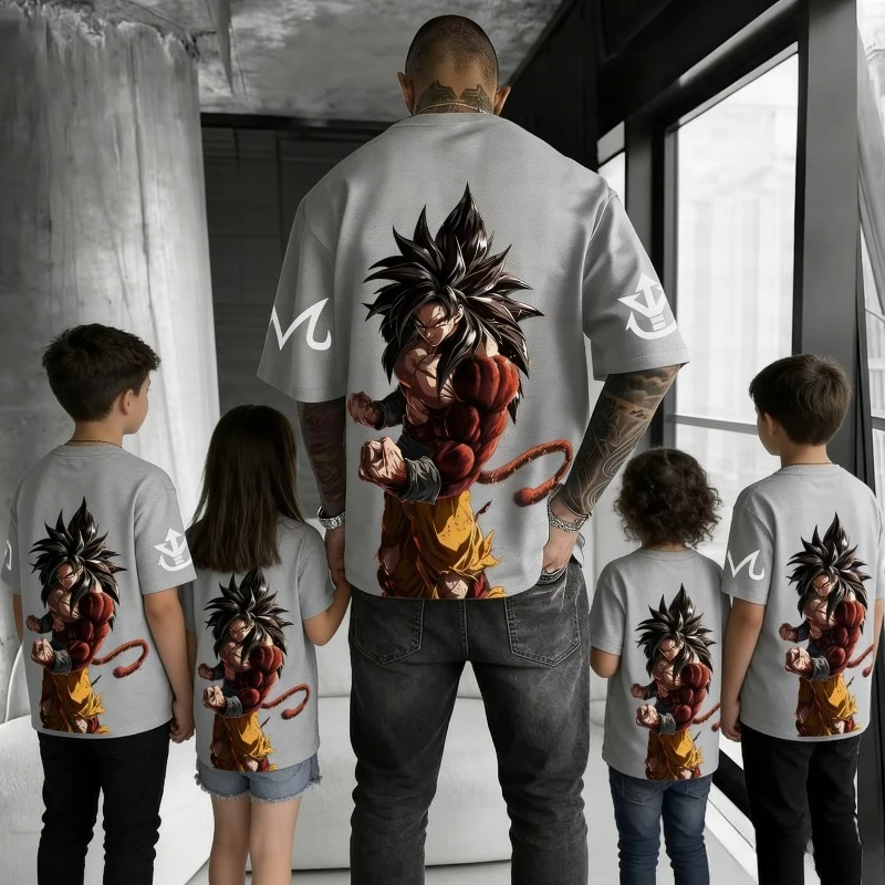 

Футболка Dragon Ball Anime Super Saiyan 4, летняя, 2026 года, уличная, свободная, повседневная, универсальная, для мужчин и женщин, для родителей и детей, топ