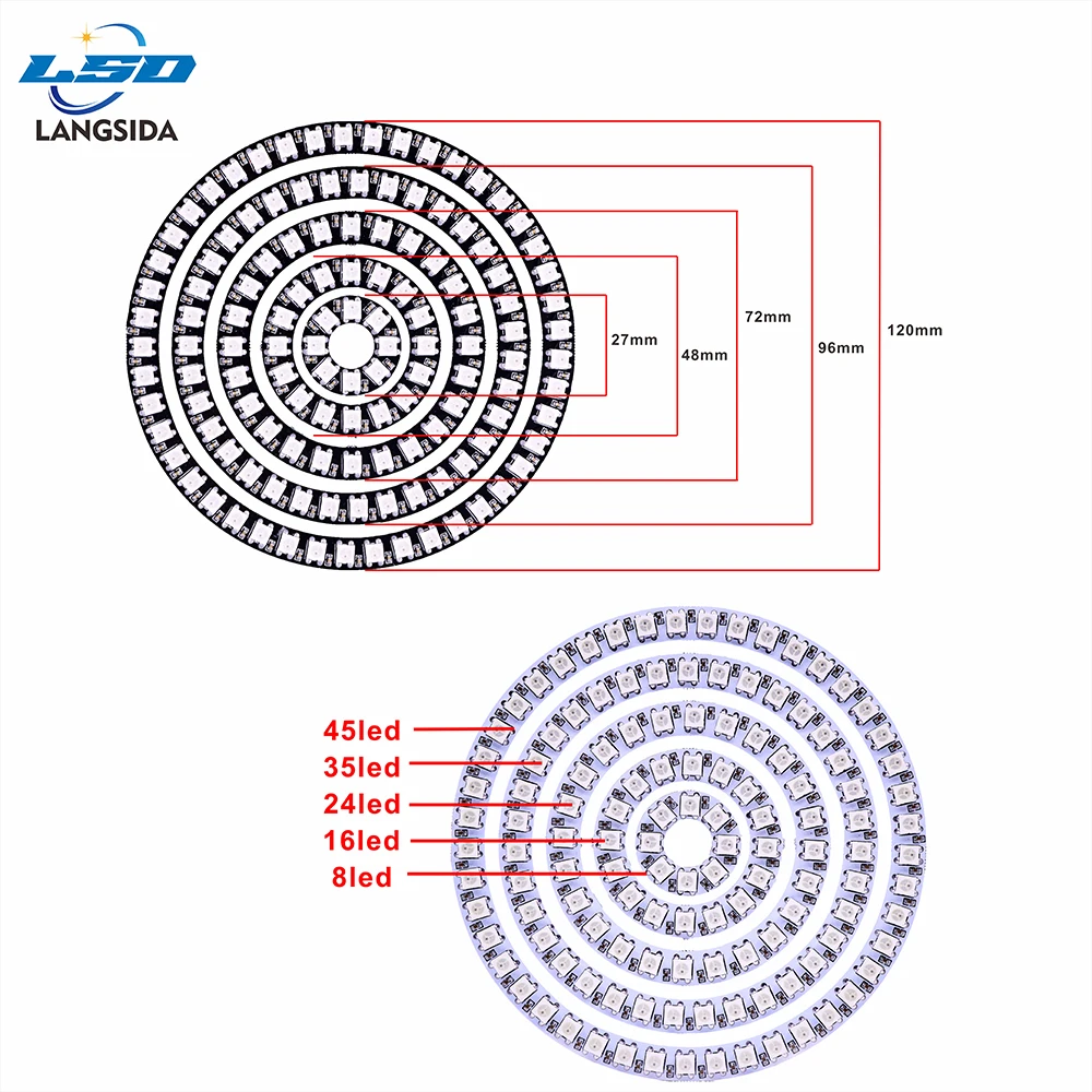 DC5V WS2812B بكسل حلقة LED مصباح لوح فردي 8/16/24/35/45/128 LED عنونة WS2812 IC 5050 RGB LED وحدة حلقة
