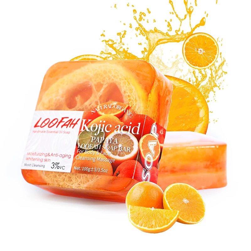 

100g Kojic Acid Loofah Soap Whitening Brighten skin Handmade Essential Oil Soap Deep Cleansing Anti-acne Oil Control Face Soap M