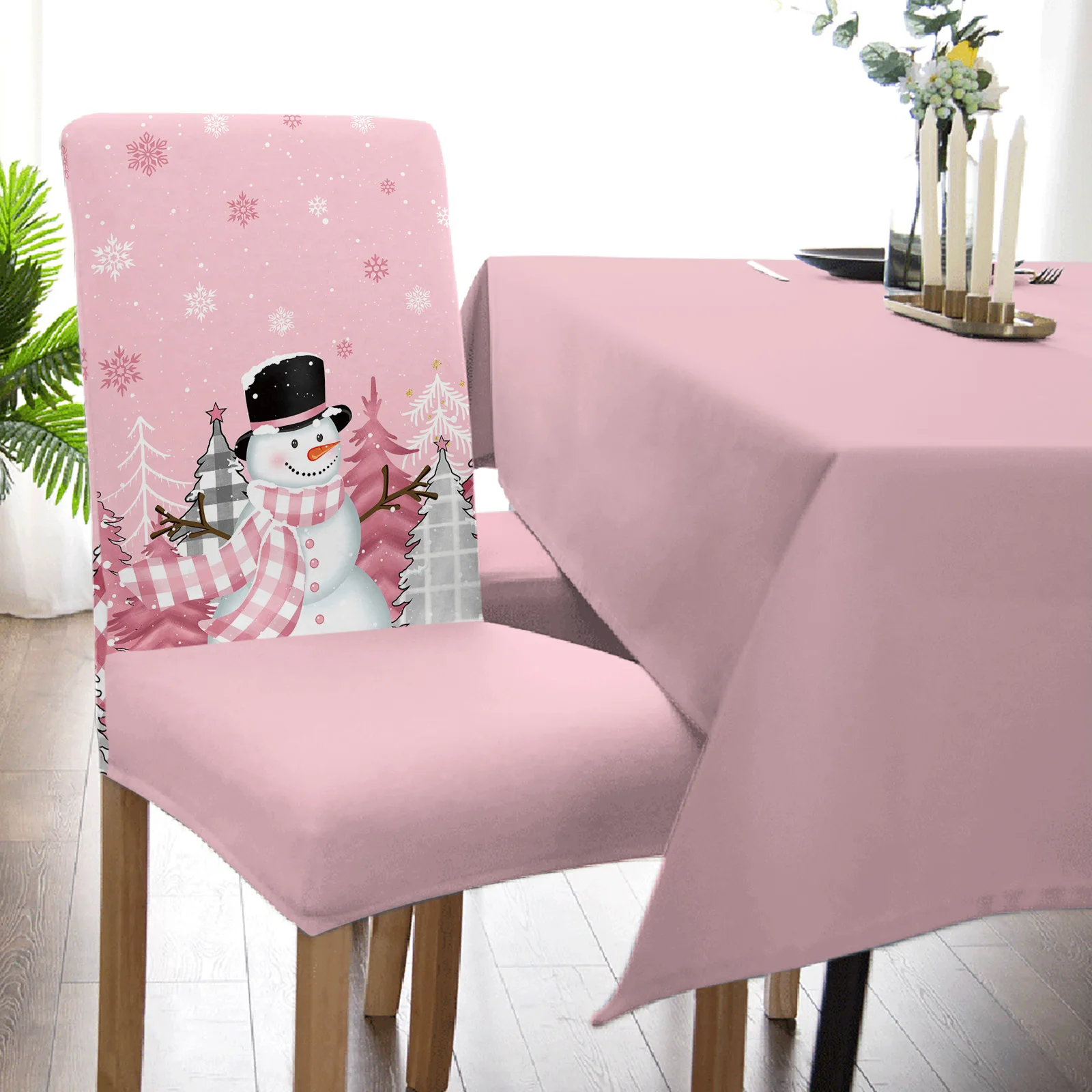 Imagem -05 - Christmas Chair Cover Conjunto para Cozinha Stretch Spandex Seat Slipcover Pink Christmas Tree Boneco de Neve Sala de Jantar Home Decor