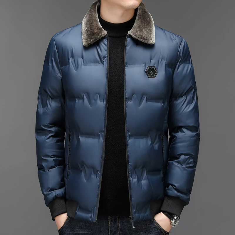 Chaqueta de plumón con cuello de piel para hombre, abrigos gruesos y cálidos informales a la moda, prendas de vestir de alta calidad, cortavientos, Parkas gruesas para hombre, Invierno