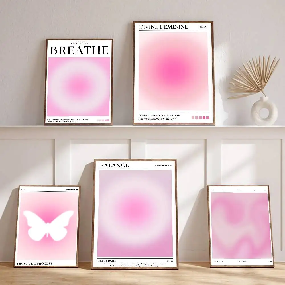 Affiche Murale Papillon Cercle d'Amour Affirmation Aura Rose, Décoration Artistique Autocollante pour Entrée de Chambre et Restaurant, Peinture Murale Artistique