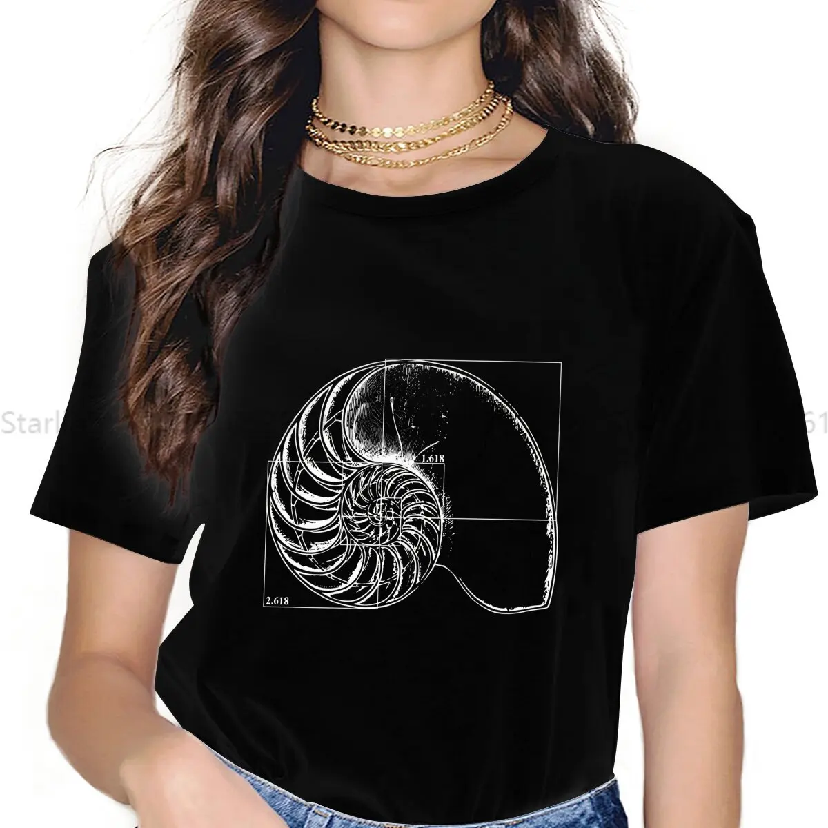 A Nautilus Shell TShirt For Girls Fibonacci Sequence Golden Ratio Y2k Tops Fashion Ladies Polyester T Shirt Soft Summer