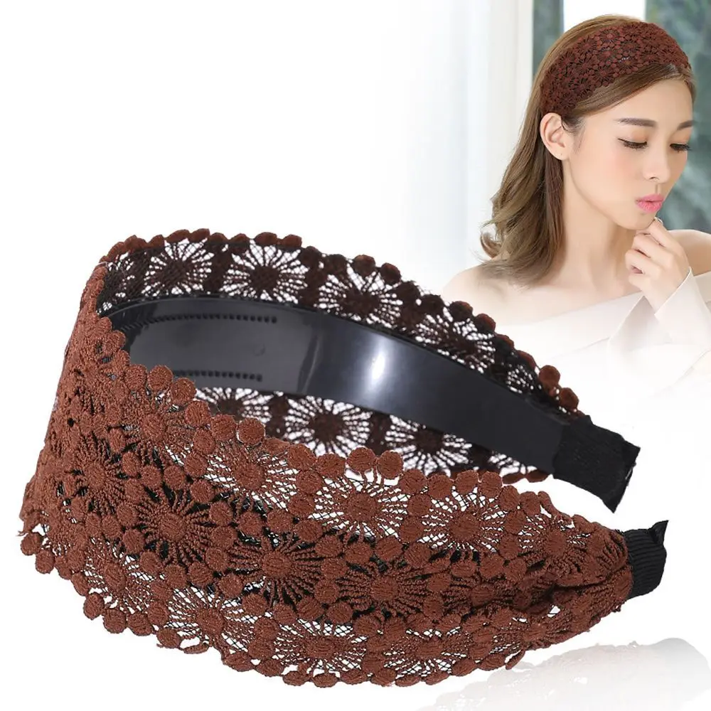 Design Vintage Face Wash Make up Flower Cloth Wide Side Hairband Lace Headband Korean Style Hair Wear Women Hair Accessories