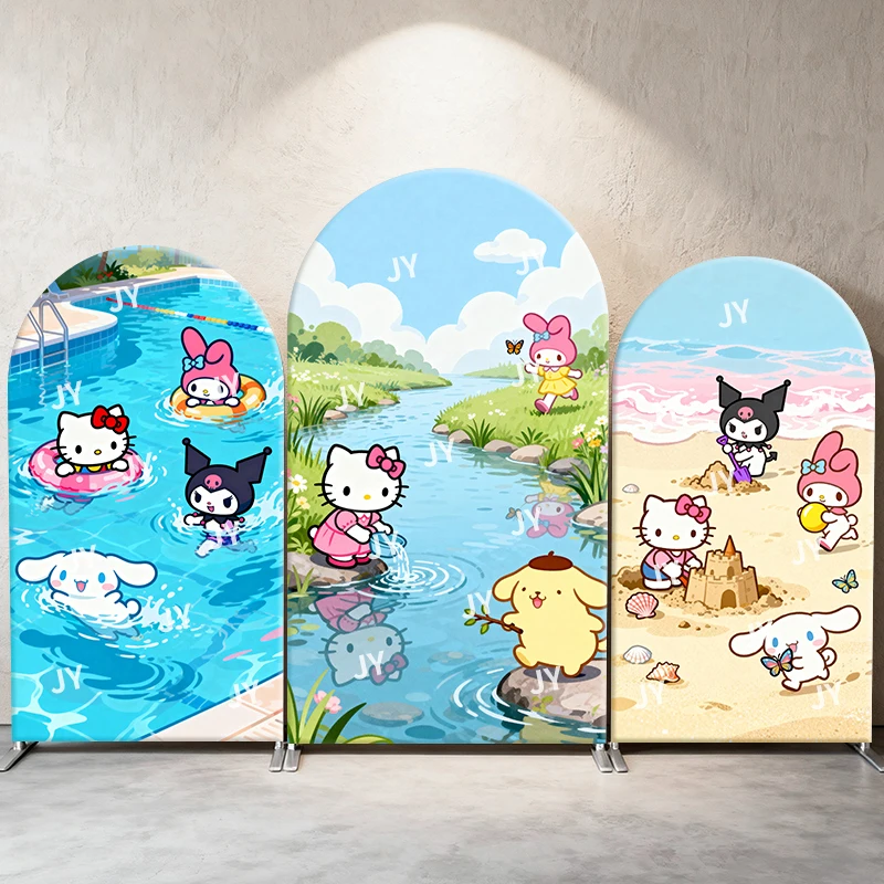 

Sanrio Characters Arch Backdrop Cover Summer Water Fun Pool River Beach Cute Cartoon Birthday & Baby Shower Photo Booth Decor