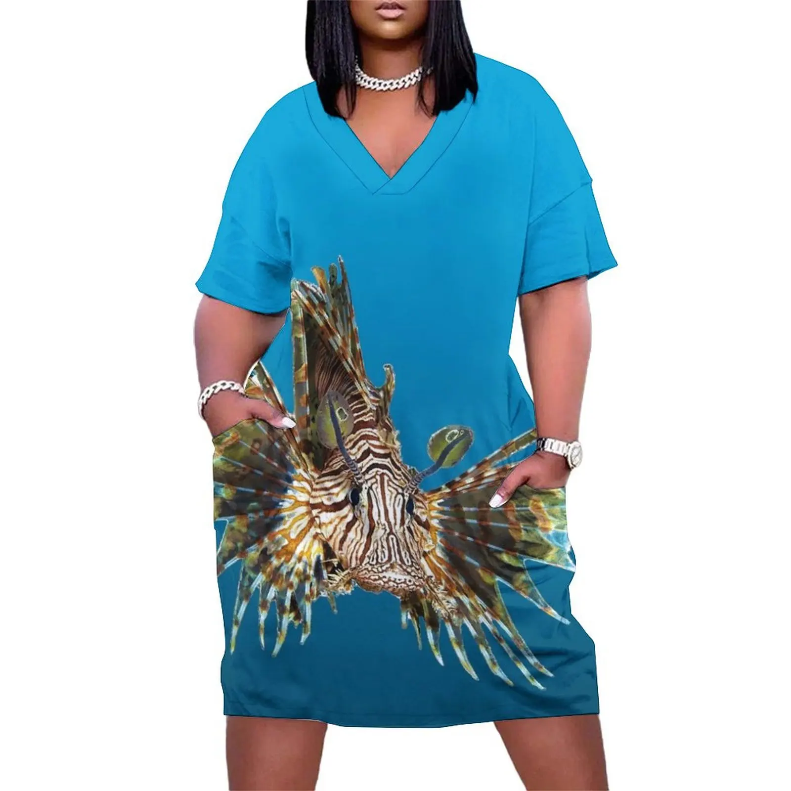 

Lionfish Floating Fish on a blue background Loose Pocket Dress party dresses women prom dress