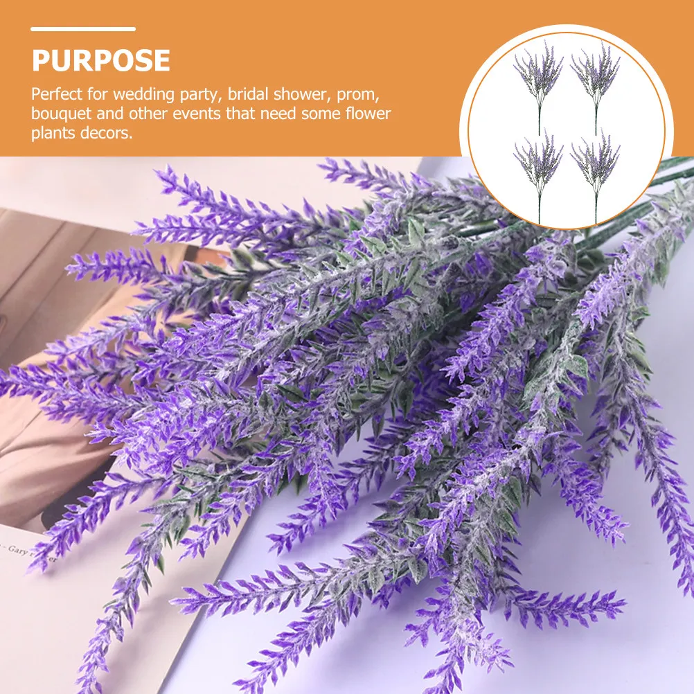 

4Pcs Lavender Bouquet Artificial Flowers Uv Resistant Faux Lavender Decor Wedding Party Centerpieces Bridal Shower Garden Office