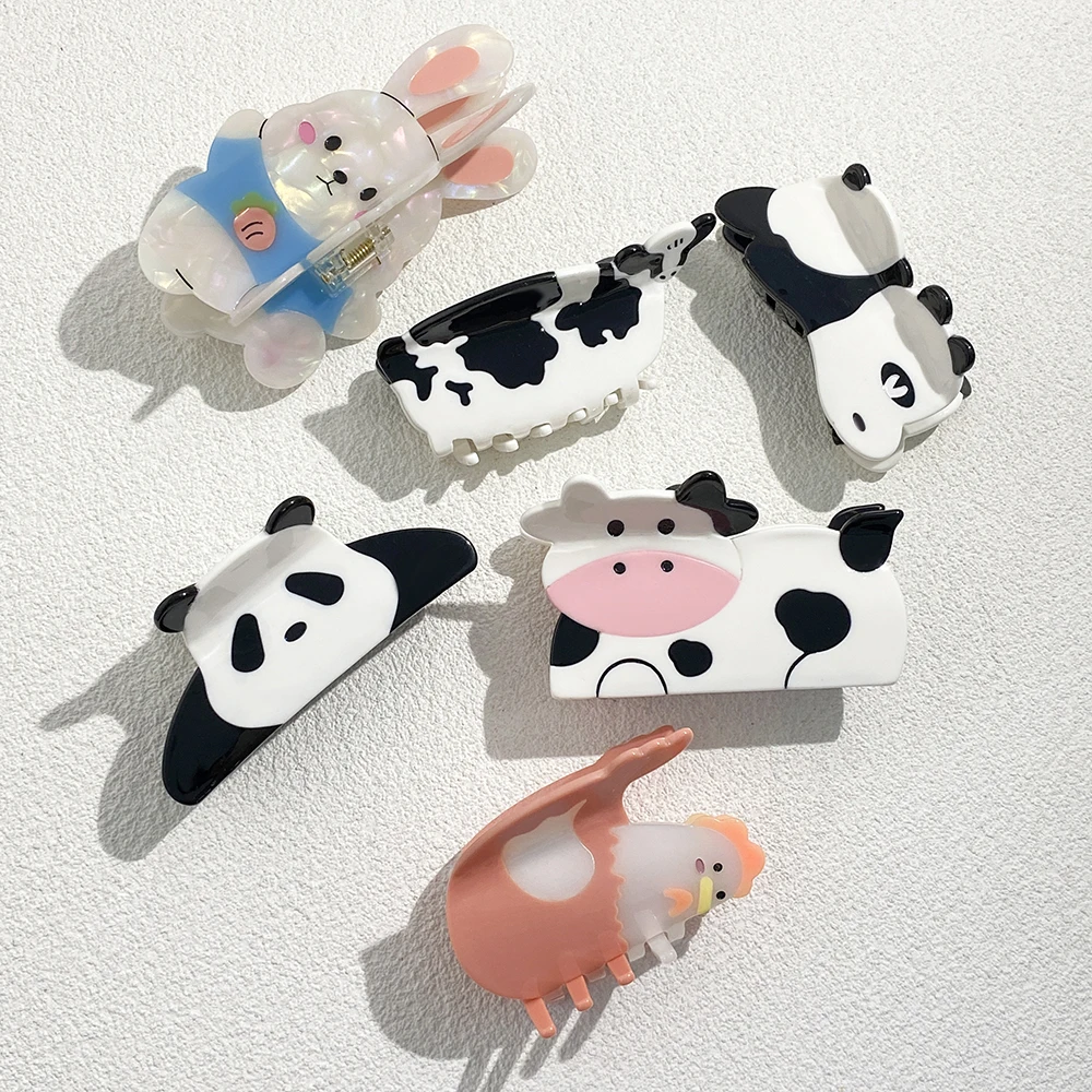 

New Funny Acetate Zebra Panda Rabbit Chicken Shape Hair Claw Clip For Women Creative Animal Ponytail Hair Accessories Tool