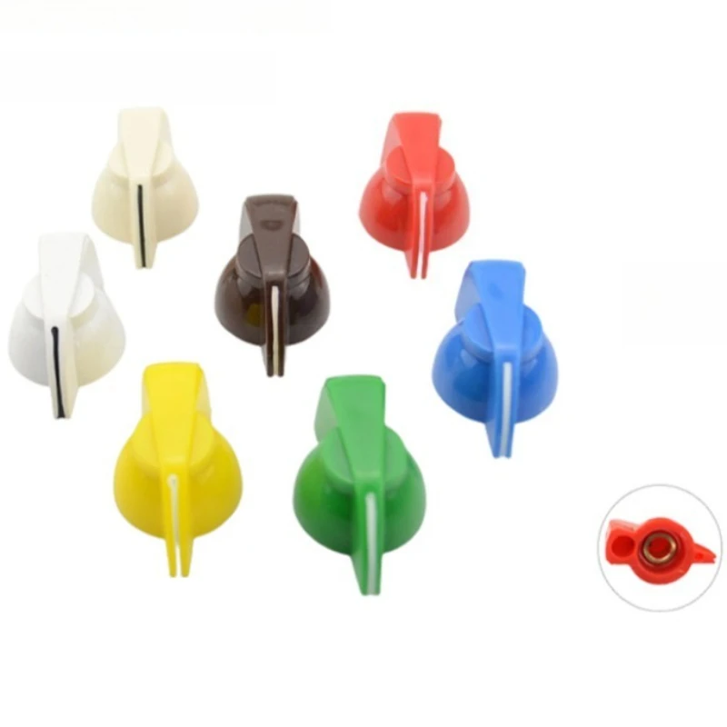2pcs 6.35mm Chicken Head Potentiometer Knob Guitar Effect Pedal Connector AMPS Jazz Bass Skirted Plactic Control Knob