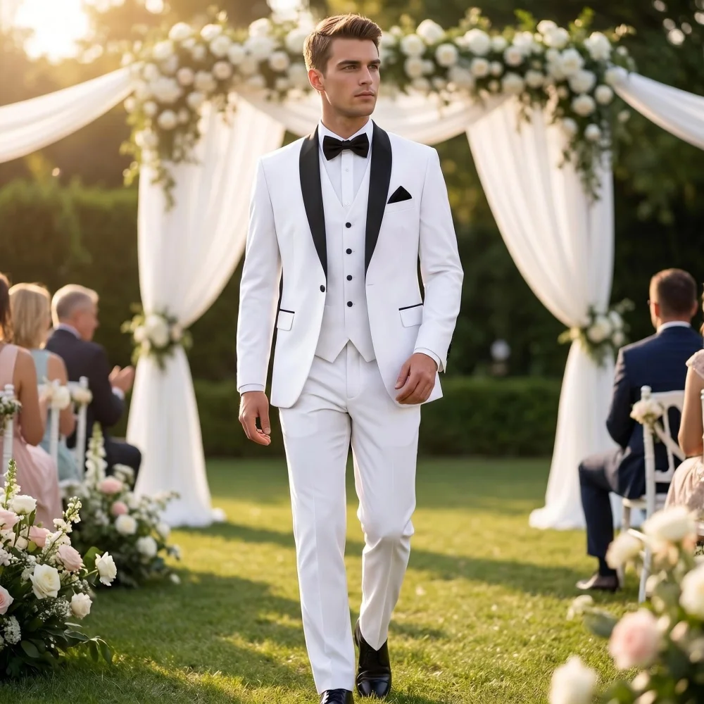 

3 Pieces Men's Business Suits Shawl Collar Single Breasted Waistcoat Men's Slim Fit Groomsemen Suits(Blazer+Vest+Pants)