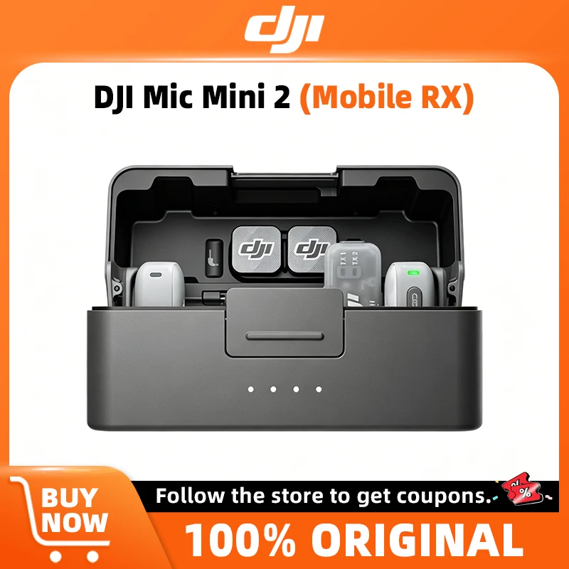 DJI Mic Mini 2 (Mobile RX) Microfone de áudio sem fio de alta qualidade, compacto e mini, fácil de guardar, com bateria de longa duração de 48 horas.
