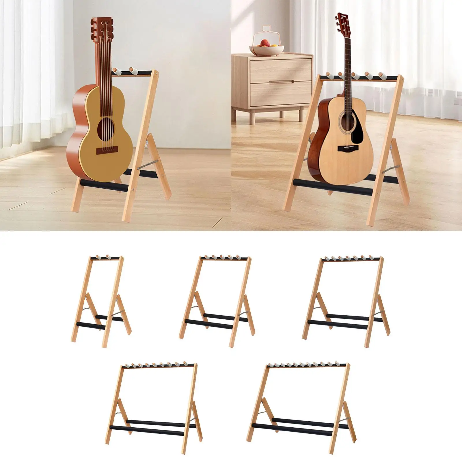 Multiple Guitar Stand,Wood Floor Stand, Folding,Non Scratch Padding Guitar