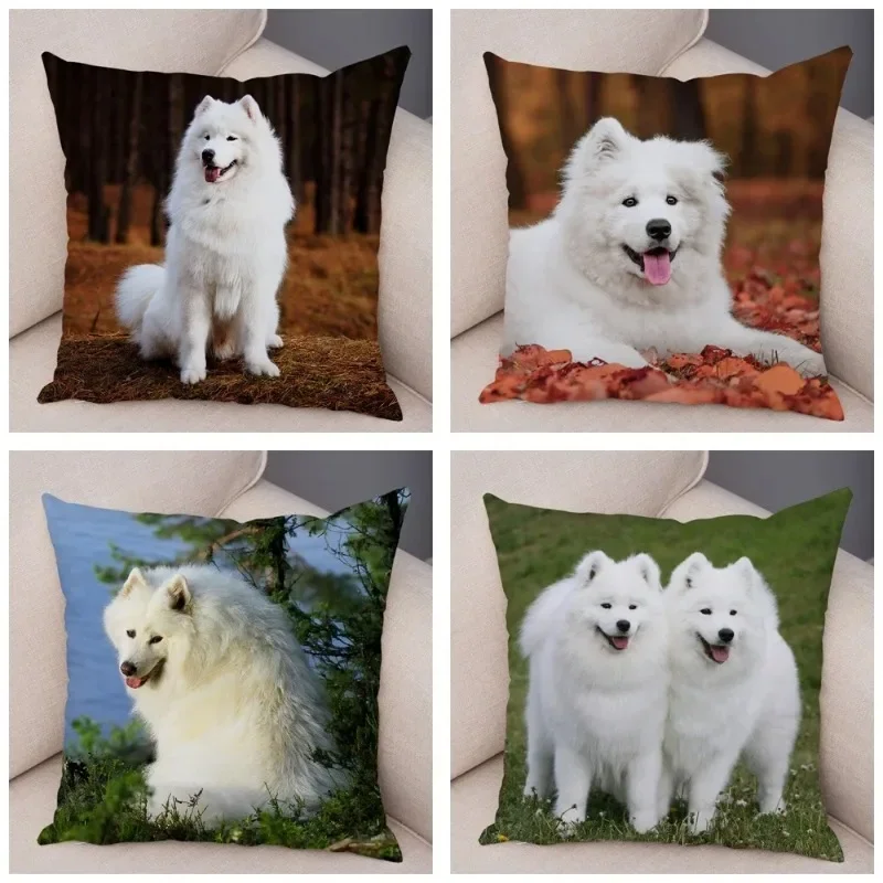 Style Cute White Dog Samoyed Cushion Cover Decor Lovely Pet Animal Pillow Case Soft Pillowcase for Sofa Children Room