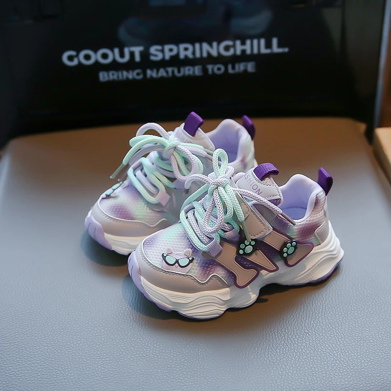 

Girls Tennis Shoes Mesh Breathable Summer and Autumn New Children Sports Shoes Kids Princess Sneakers Street Trend Thick Soled