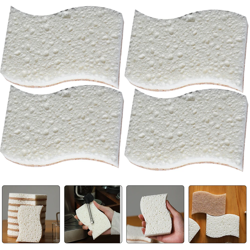 

6 Pcs Dishwashing Brush Sponges Reusable Frosted Wood Fiber Compact Kitchen Scrub