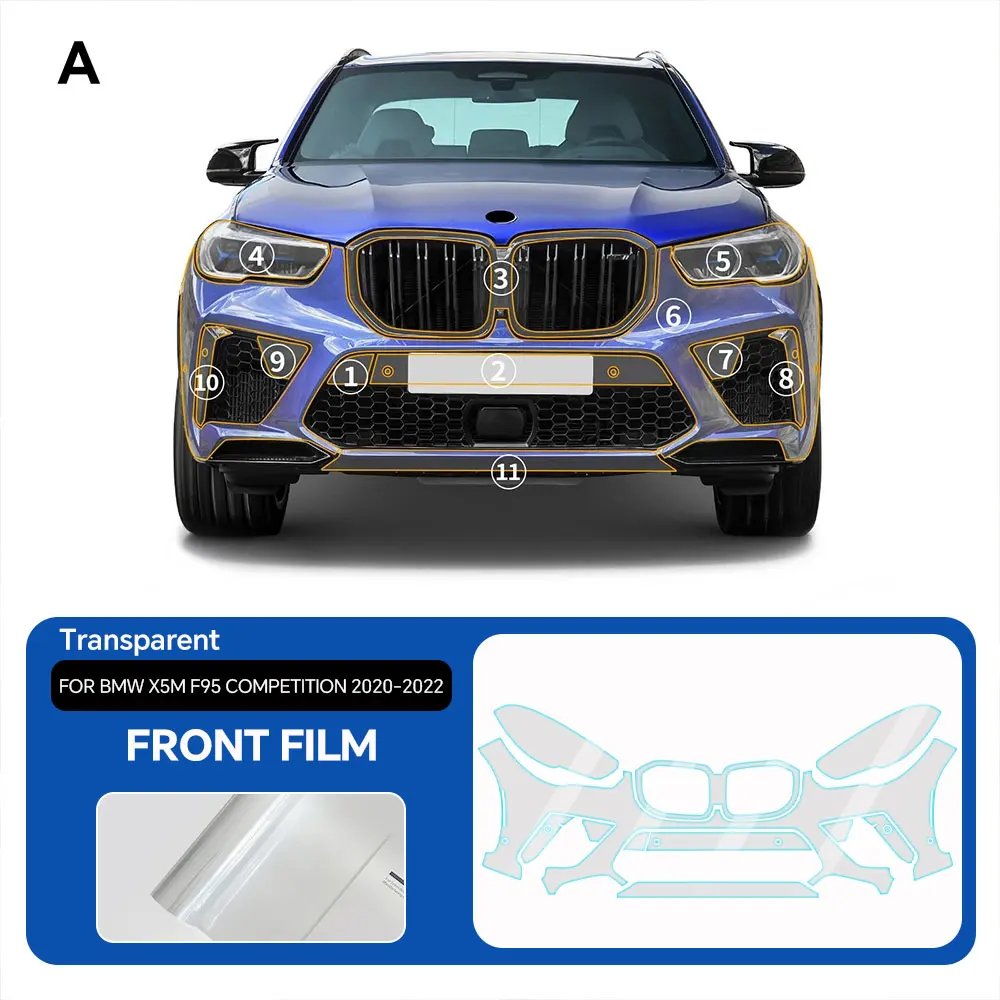 

For BMW X5 M F95 COMPETITION 2020-2022 TPU Body Bumper Door Pre-cut Paint Protection Film PPF Scratch-resistant And Transparent