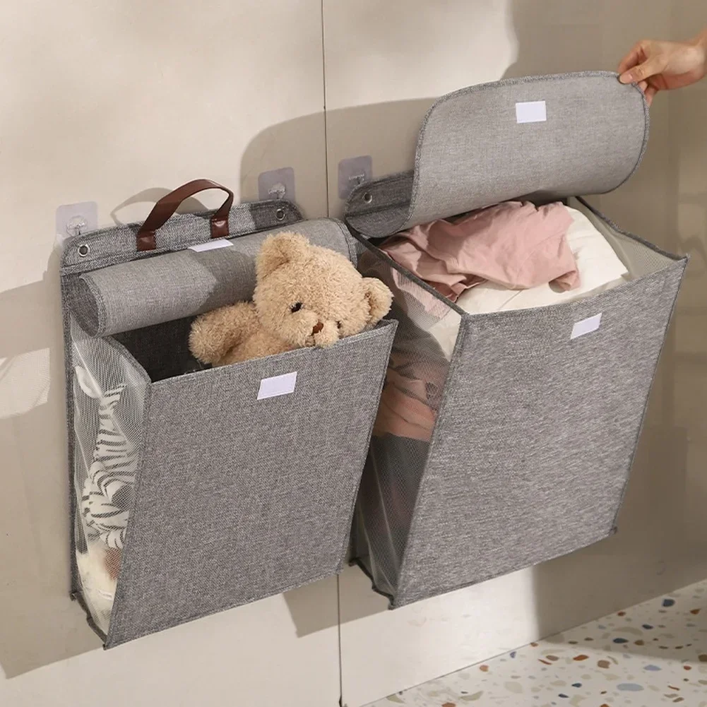 1pc Foldable Laundry Hamper Large Capacity Storage Basket With Lid  Multifunctional Punch Hanging Washing Clothes Basket