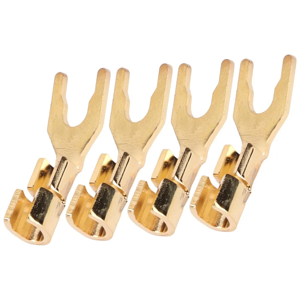 4PCS Gold Plated Y Plug Spade Connector 45 Degree Fork Pure Copper Spade Speaker Connector Fork Speaker Wire Connector