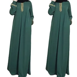 New Women's Fashion Muslim Dress Vintage Islamic Loose Clothing Elegant Dubai Turkish Long Sleeve Party Dresses