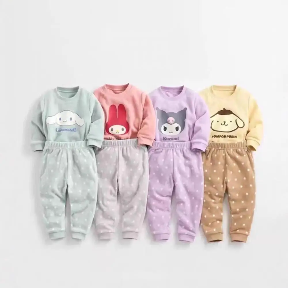 

Sanrio Kuromi Children's Thicken Pajamas My Melody Cinnamoroll Autumn and Winter Kids Cartoon Print Warm Home Clothing Set