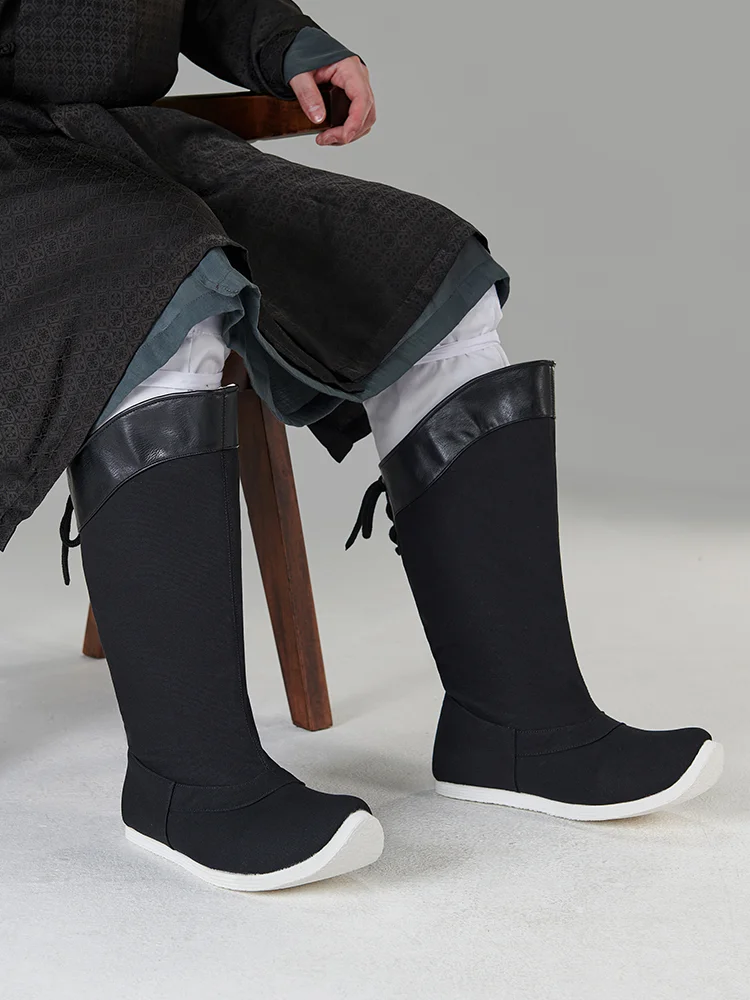 Warrior Black Canvas Boots Flat EVA Sole Kung Fu Shoes Adults TV Movie Play Vintage Ancient Style Swordsman Cosplay Lace-up
