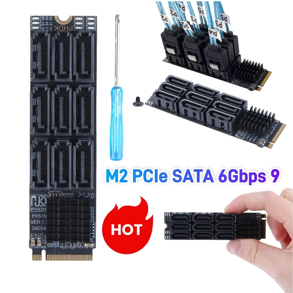 

Адаптер M.2 M KEY NVMe на 9 портов SATA 3.0, 6 Гбит/с, конвертер M.2 NVMe в SATA 3.0 для настольных ПК, увеличение емкости жесткого диска