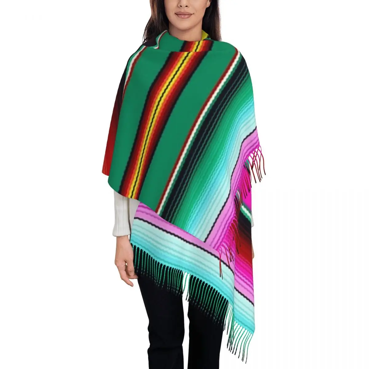 Mexican Indigenous Blanket Scarf Tassel Scarves Women Soft Warm Shawls and Wraps Long Fall Winter Shawl Wrap