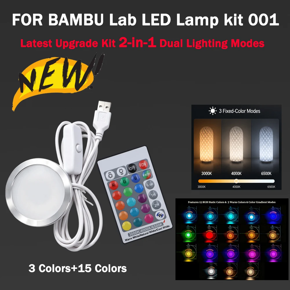 For Bambu Lab Led Lamp Kit 001 Latest Upgrade Lamp Kit 3D Printing DIY Model Led Lamp Kit 001 Rechargeable For Bambu Lab
