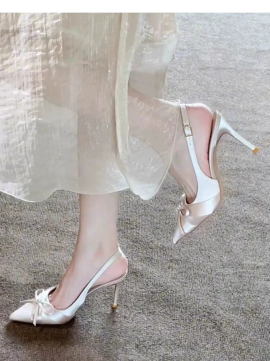 Luxury High Heels Sandals Bow Pointed Toe Women's Shoes Sexy Pumps Slippers Elegant Party Fashion Slides Stilettos Mujer Zapatos