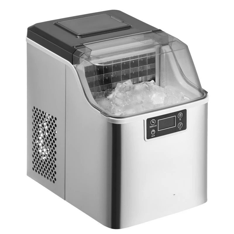 Portable countertop ice maker with self-cleaning function, including ice spoon and ice basket