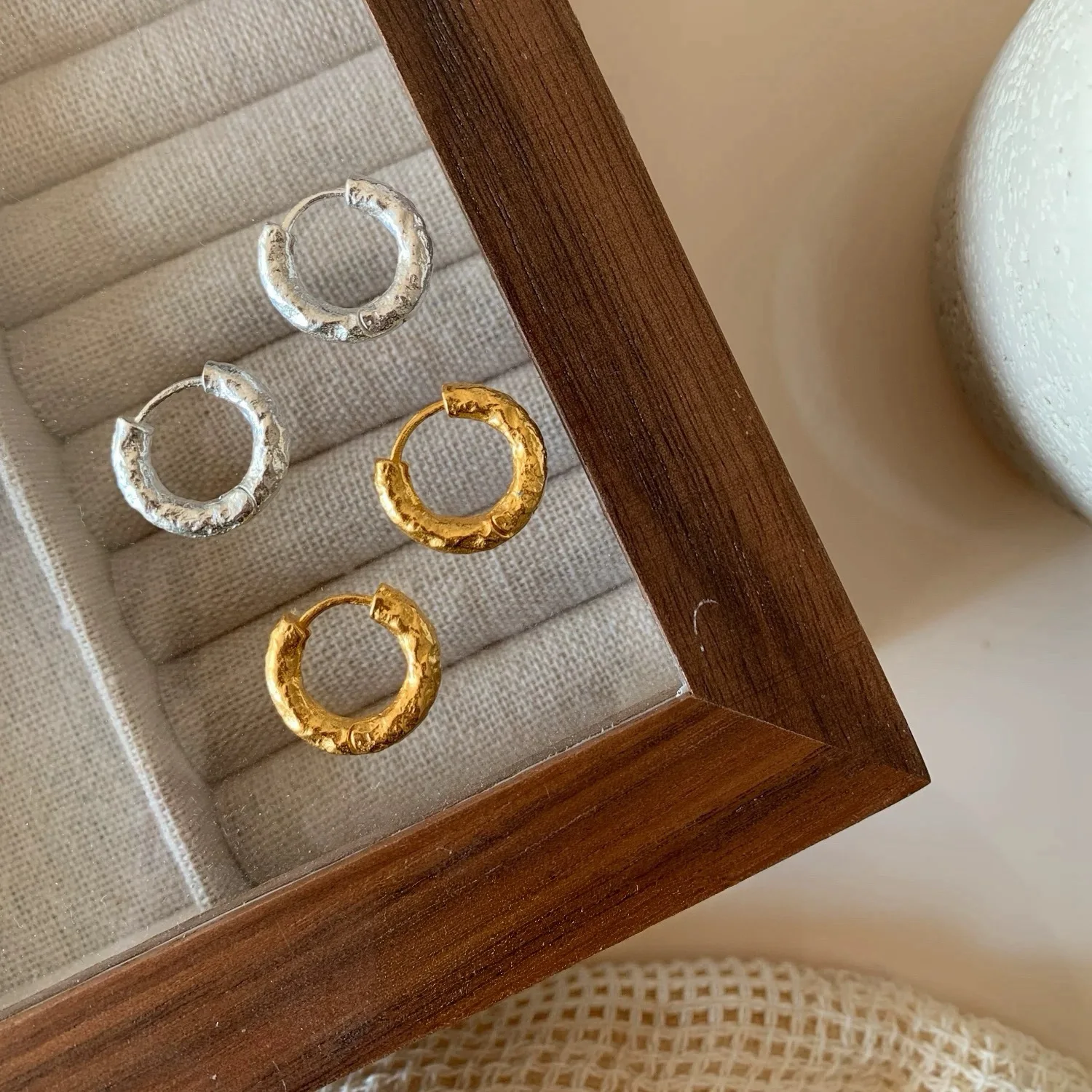 

Jenny&dave Jewelry Earrings Women's Earrings Ear Cuffs Hammer Pattern Earrings Earrings Ear Loops Female S925 Silver Needle