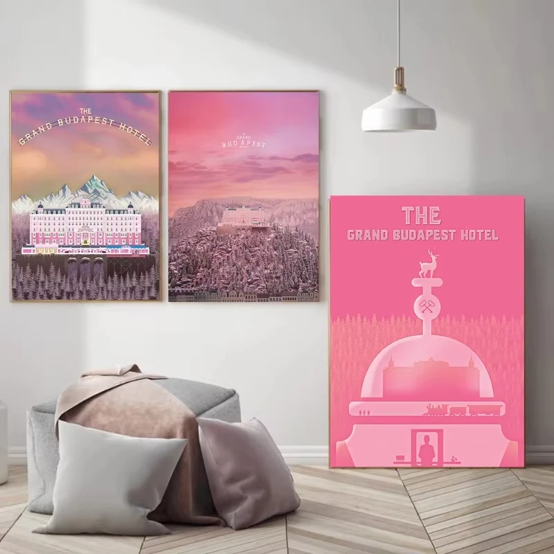 The Grand Budapest Hotel Poster Wes Anderson Pink Retro Art Canvas Painting Print Minimalist Movie Wall Home Decor Holiday Gifts