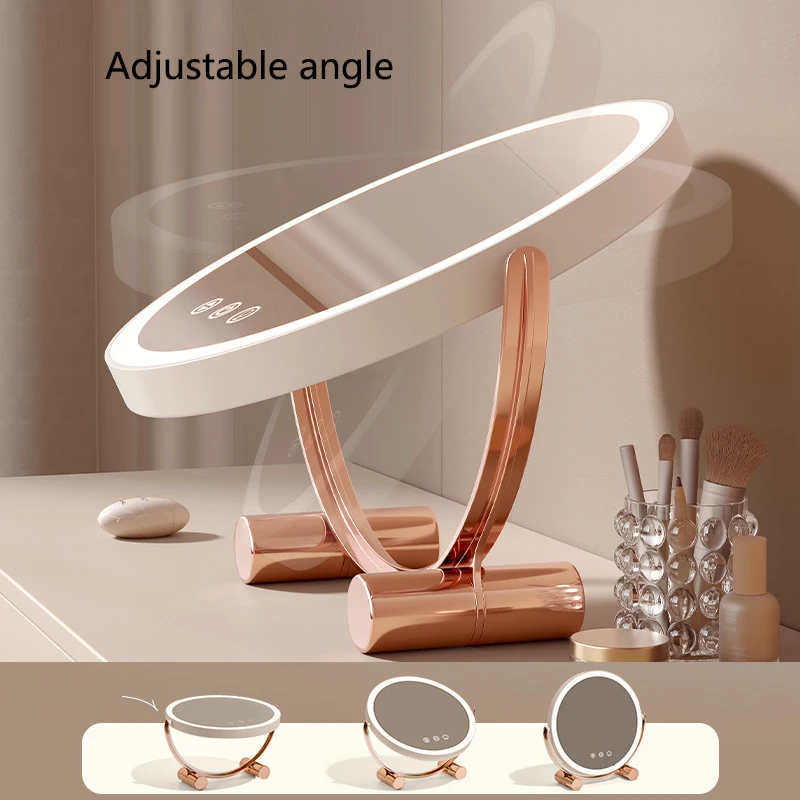 Desktop 3 Colors Dimmable LED Makeup Mirror Household Bedroom Vanity Mirror with Touch Screen Cosmetic Mirrors Type-c Charging