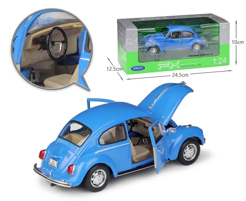 WELLY Diecast 1:24 Car Volkswagen Beetle Type 1 Classic Car Metal Alloy VW Model Car Toy Car For Kids Gift Decoration Collection