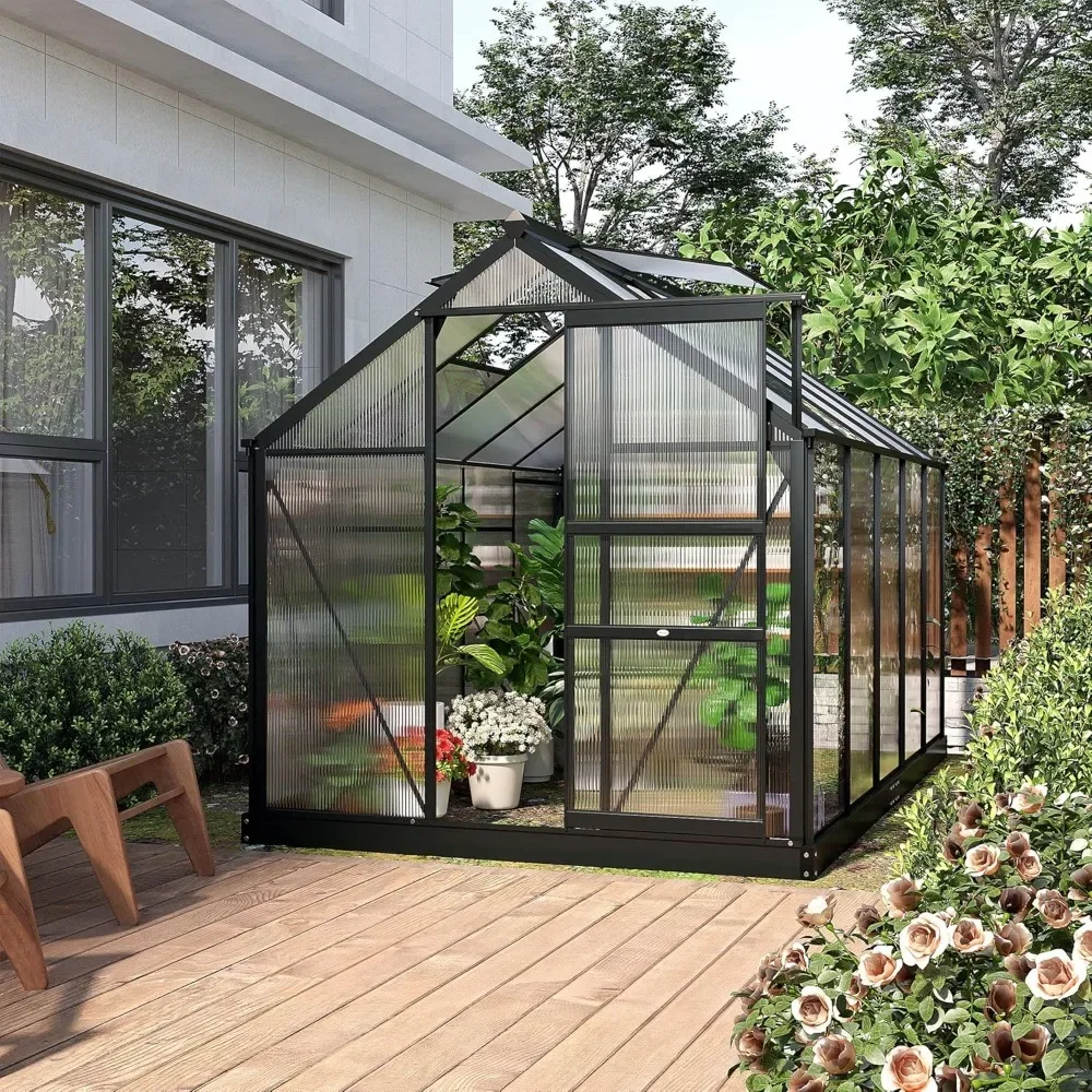 

Outdoor Greenhouse, 6x10x6.5 FT Polycarbonate Greenhouse with Rain Gutter and Roof Vent, Aluminum Walk-in Green Houses, Gray