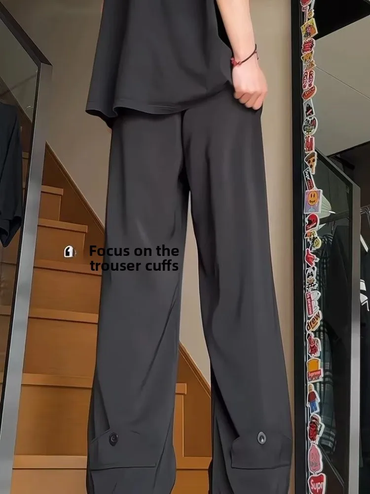 

Ice Silk Men's Summer Thin Wide Leg Pants Loose Fit Straight Cut Qui Dry Sport Casual Long Trousers Youth Faion Sle