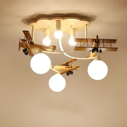 Airplane Chandelier Led Light Wooden Plane Lamp for Nursery Room Children's Bedroom Indoor Home Decor Ceiling Lights Kids Light