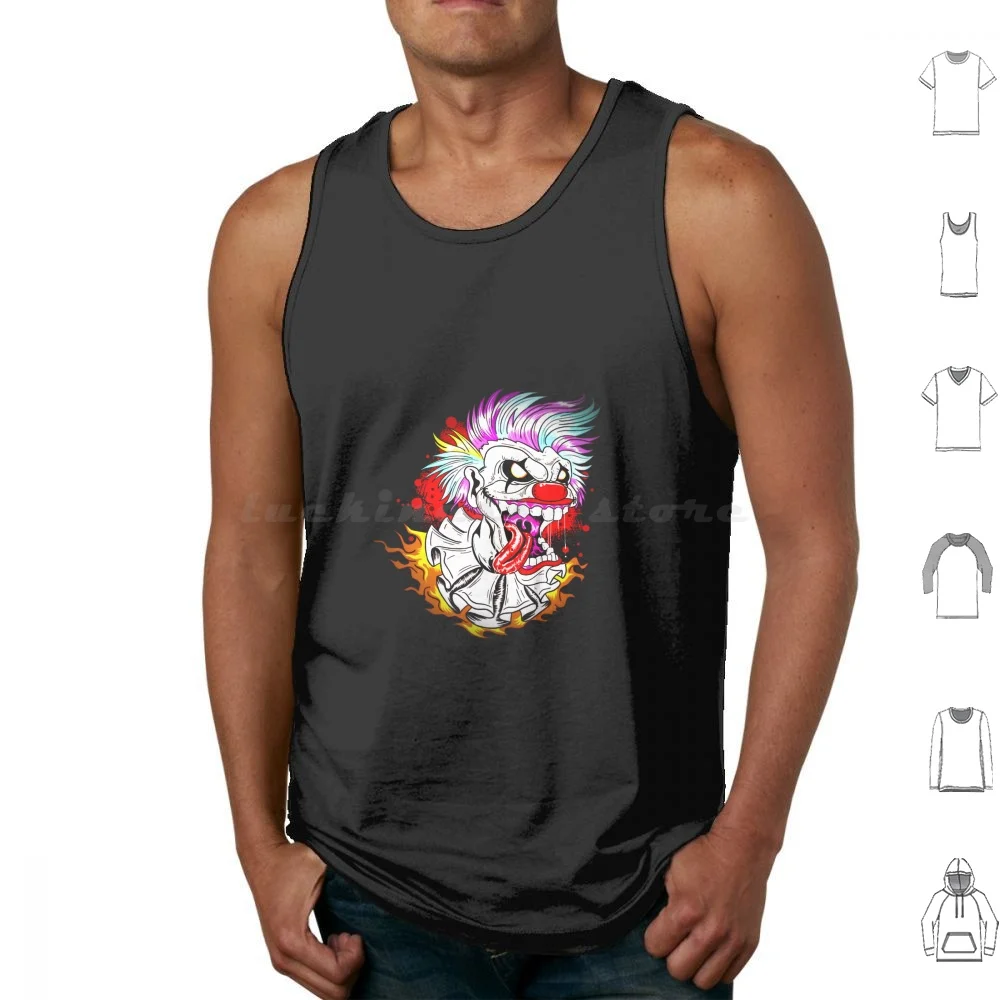 

Crazy Clown Tank Tops Vest Sleeveless Clown Clowns Crazy Circus Circuses Terror Halloween Comic Comics Funny Comedians Blue