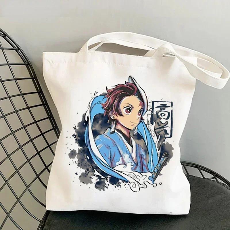 Demon Slayer Kimetsu No Yaiba Shopping Bolsa Canvas Bag Reciclaje Sacola School Tote Bolsas De Tela Shopper Jute Bag